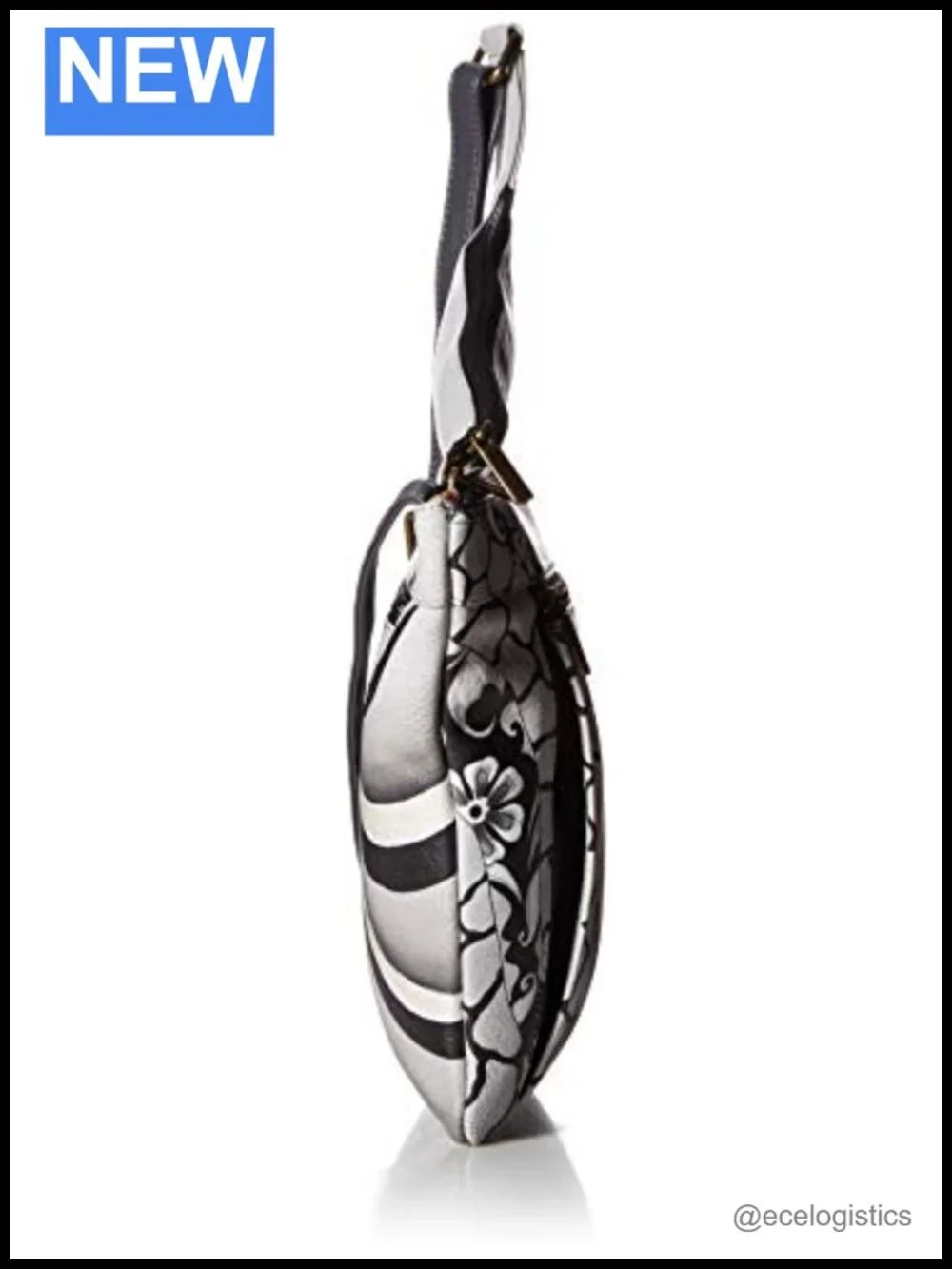 Hand-Painted Leather Crossbody Bag with Zippered Pockets